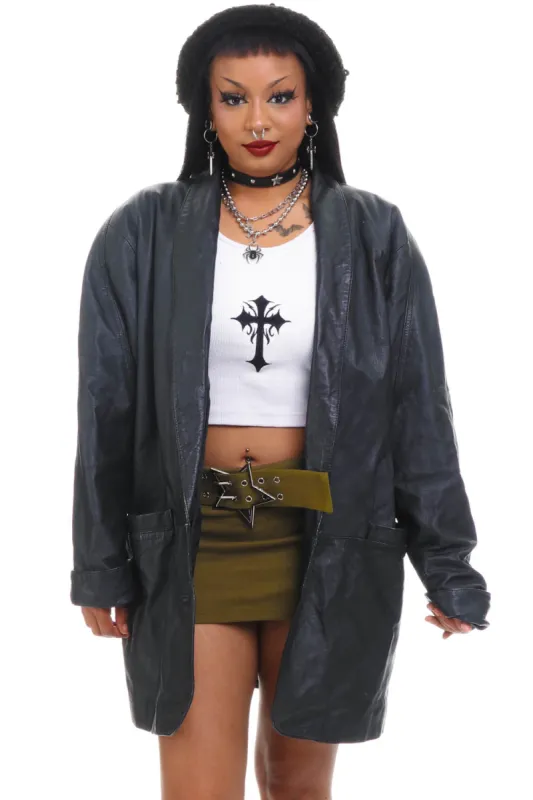 Vintage 80's Fanzo Baggy  Black Leather Coat - OSFM sold by Tunnel Vision