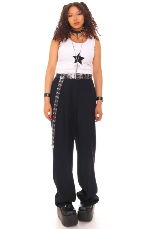 Vintage 90's Navy High-Waisted Classic Trousers - M/L sold by Tunnel Vision