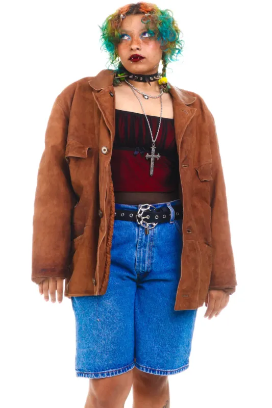 Vintage 80's Camel Brown Soft Suede Leather Jacket - OSFM sold by Tunnel Vision