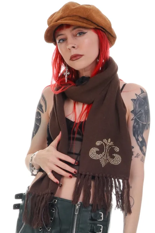 Vintage Y2K Fleur De Lis Brown Knit Scarf sold by Tunnel Vision