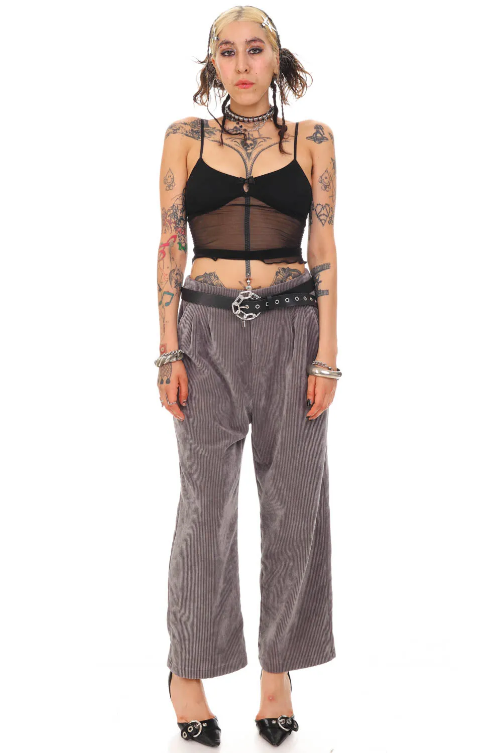 Vintage Y2K Cloudy Grey Corduroy Pleated Pants - M sold by Tunnel Vision product image thumbnail 3