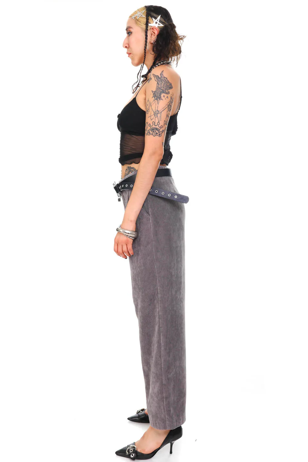 Vintage Y2K Cloudy Grey Corduroy Pleated Pants - M sold by Tunnel Vision product image thumbnail 5