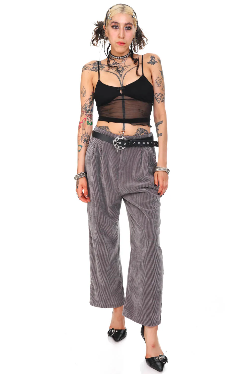 Vintage Y2K Cloudy Grey Corduroy Pleated Pants - M sold by Tunnel Vision product image thumbnail 2