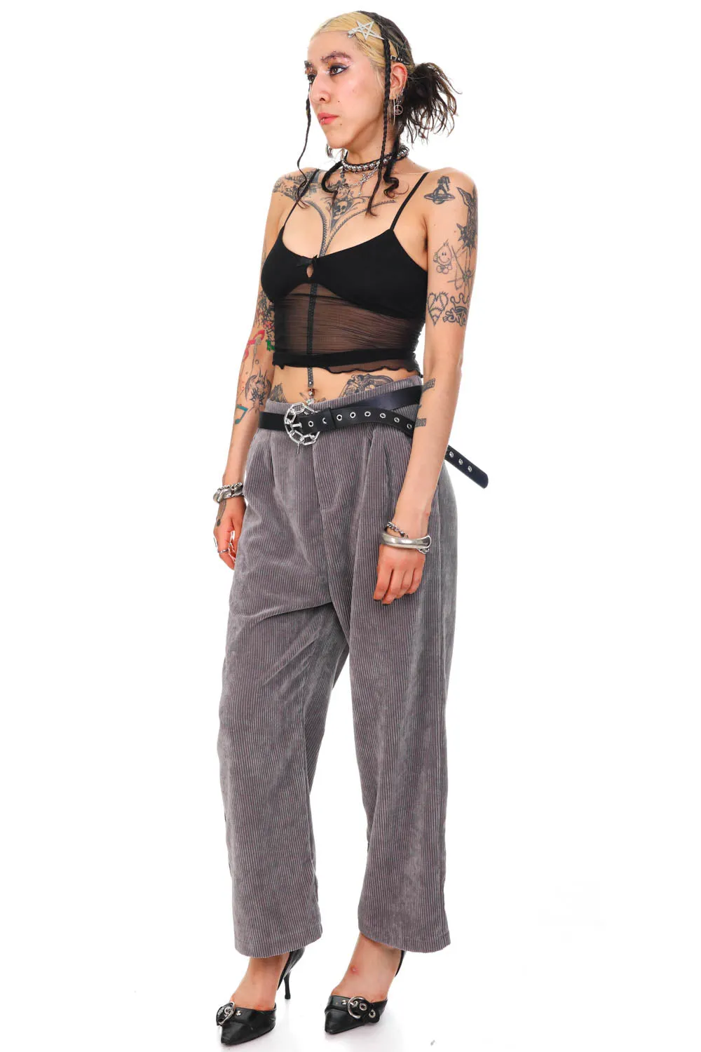 Vintage Y2K Cloudy Grey Corduroy Pleated Pants - M sold by Tunnel Vision product image thumbnail 4