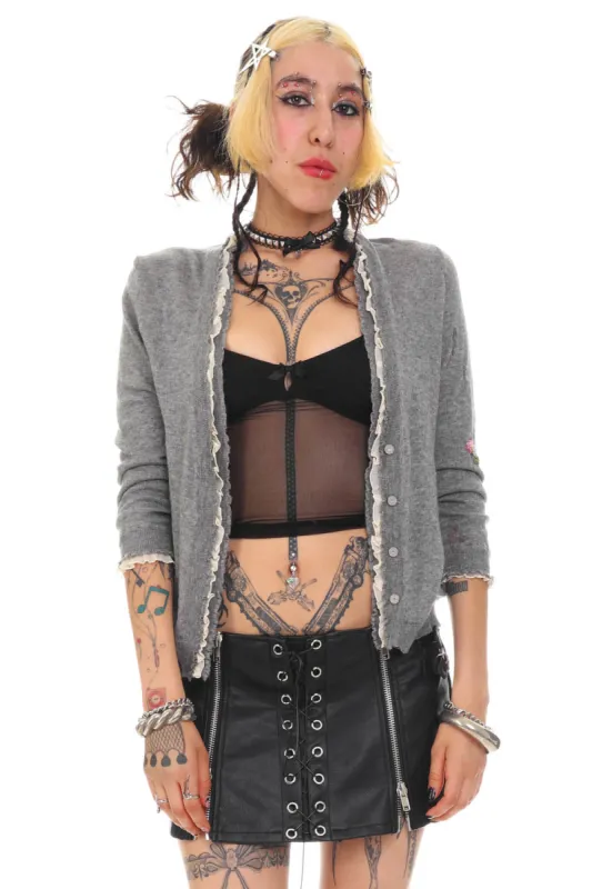 Vintage Y2K Flower Grey Wool Button Cardigan - S/M sold by Tunnel Vision