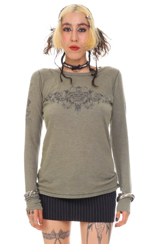 Vintage Y2K Faded Rhinestone Chandelier Thermal Long-Sleeve - OSFM sold by Tunnel Vision