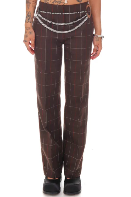 Vintage Y2K Brown Plaid Pants - S sold by Tunnel Vision