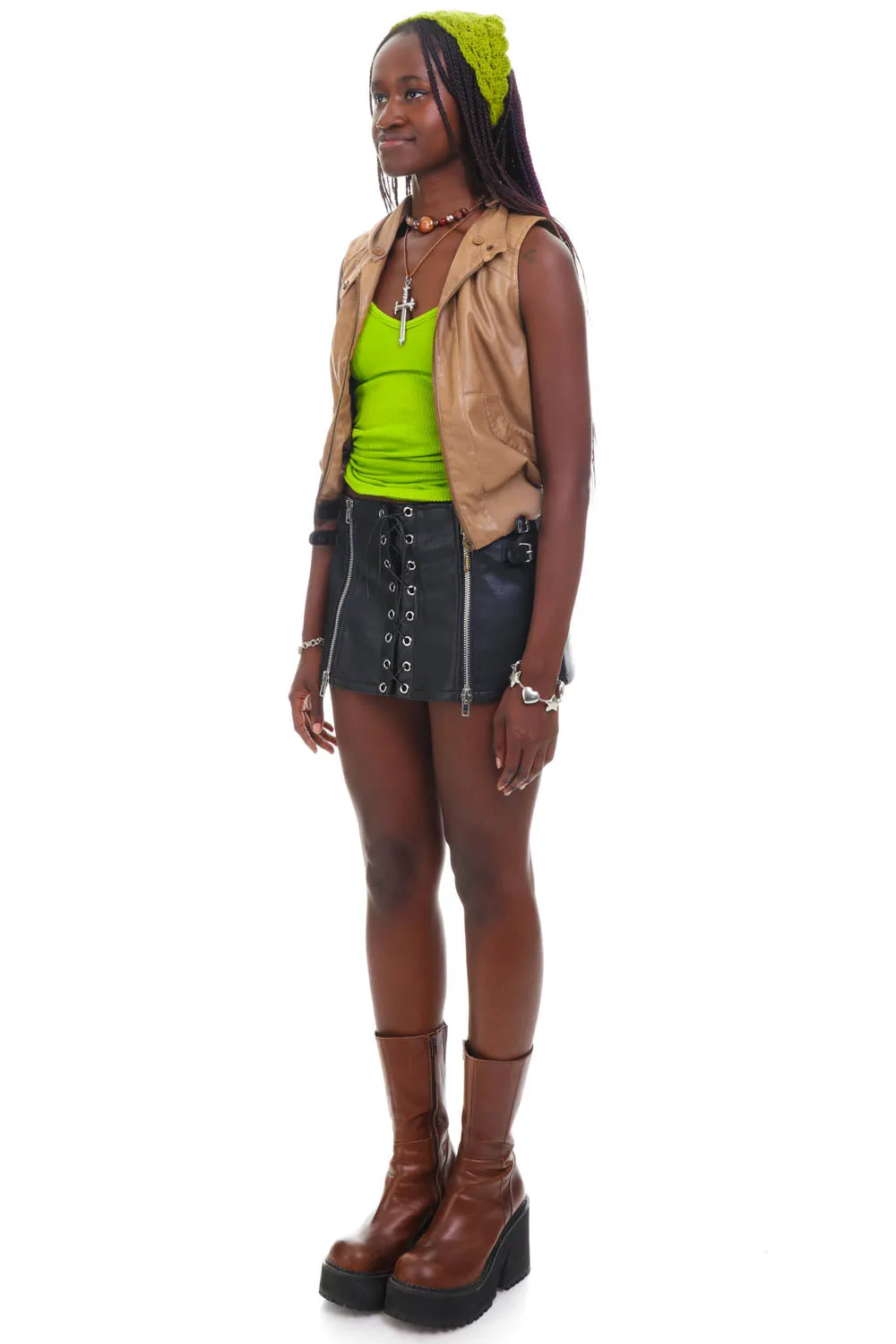 Vintage Y2K Built In Hoodie Pleather Zip Up Vest - M sold by Tunnel Vision product image thumbnail 3