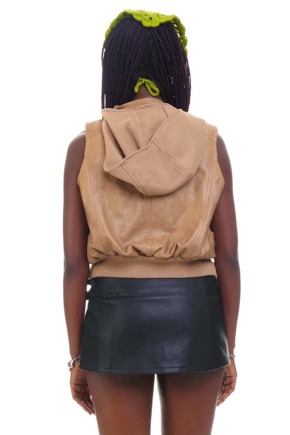 Vintage Y2K Built In Hoodie Pleather Zip Up Vest - M sold by Tunnel Vision product image thumbnail 5