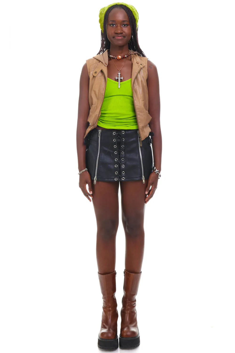 Vintage Y2K Built In Hoodie Pleather Zip Up Vest - M sold by Tunnel Vision product image thumbnail 2