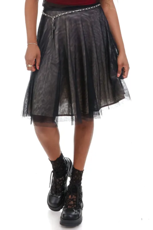 Vintage Y2K Mesh Overlay Champagne Skirt - S/M sold by Tunnel Vision
