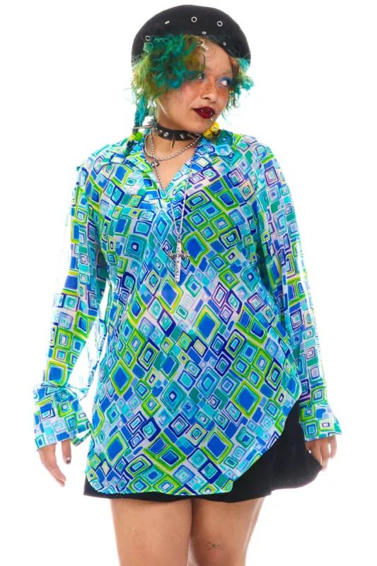 Vintage 90's Moody Blue Sheer Square Blouse - OSFM sold by Tunnel Vision