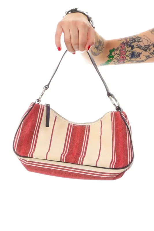 Vintage Y2K Cream & Red Striped Purse - OSFM sold by Tunnel Vision