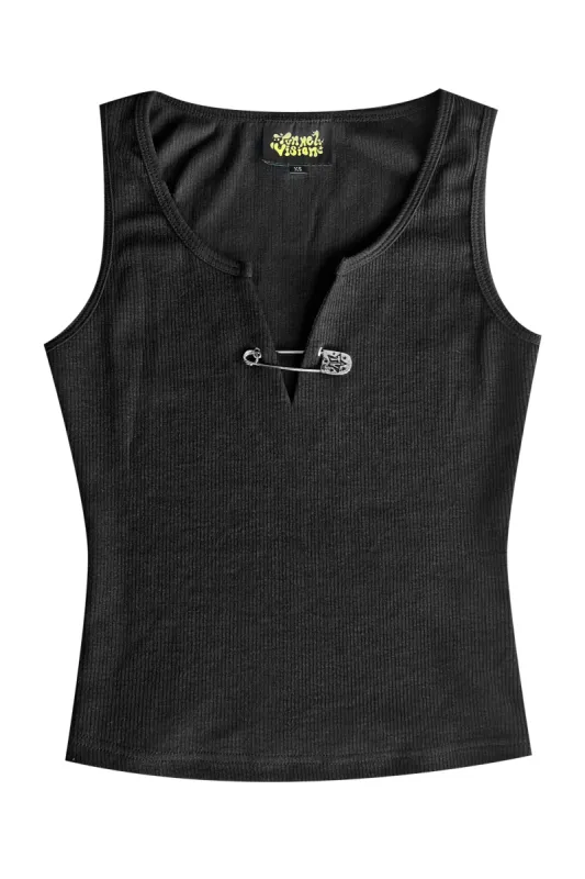Edith Black Rib Knit Tank Top sold by Tunnel Vision