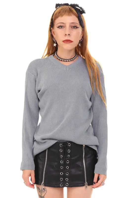 Vintage 90's Melancholic Blue Grey Knit Sweater - OSFM sold by Tunnel Vision
