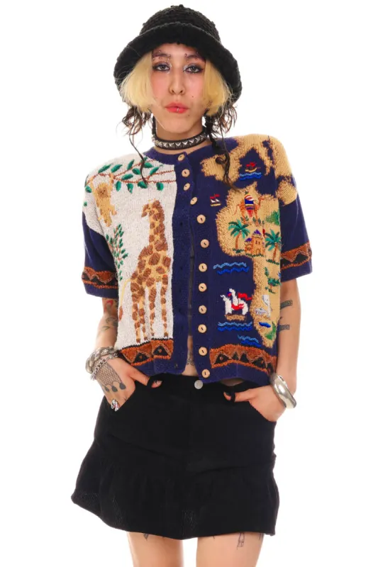 Vintage 90's Animals Across The World Button up Sweater - OSFM sold by Tunnel Vision