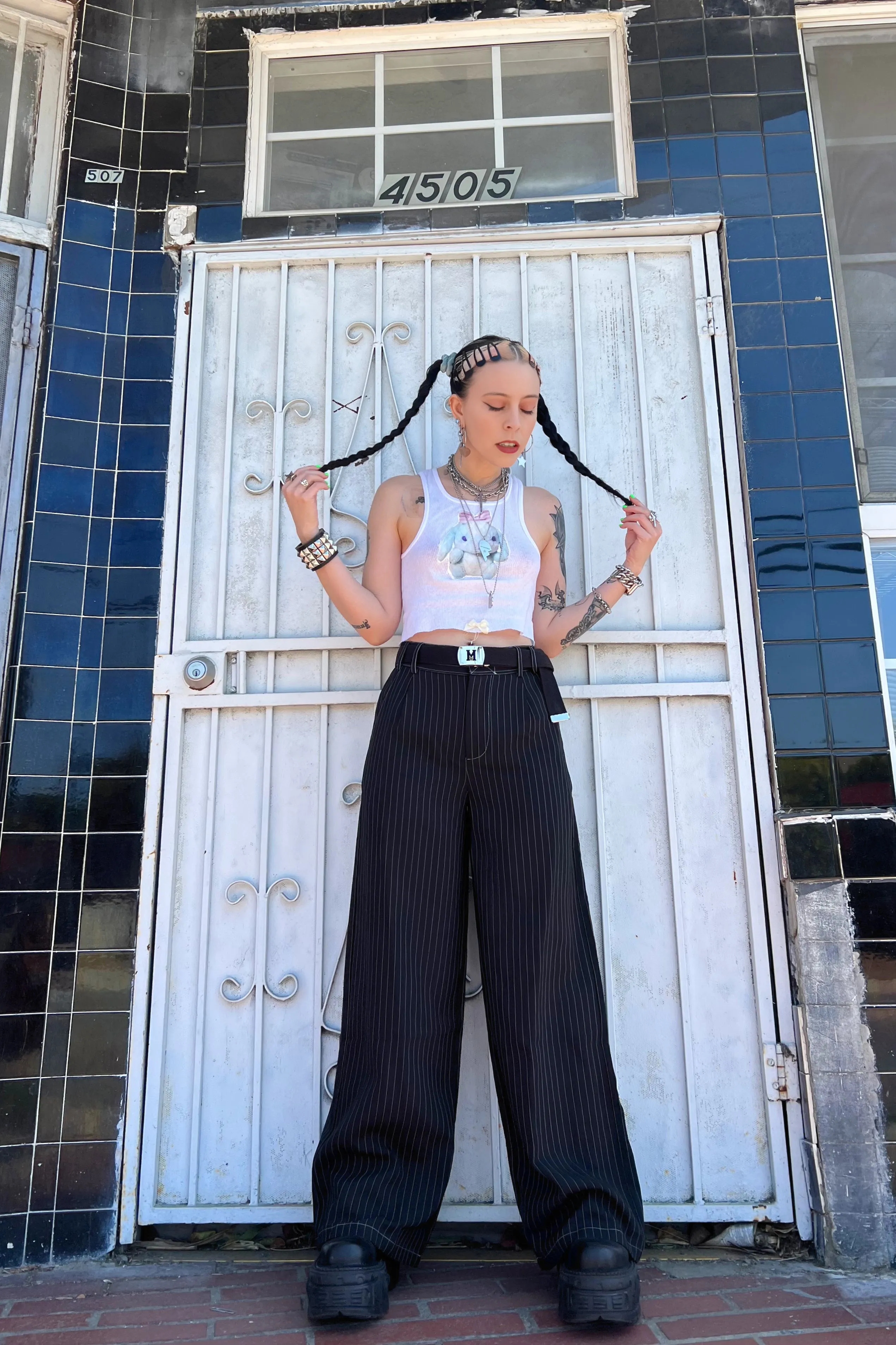 Clerks Pinstripe Wide-Legged Pants sold by Tunnel Vision product image thumbnail 2