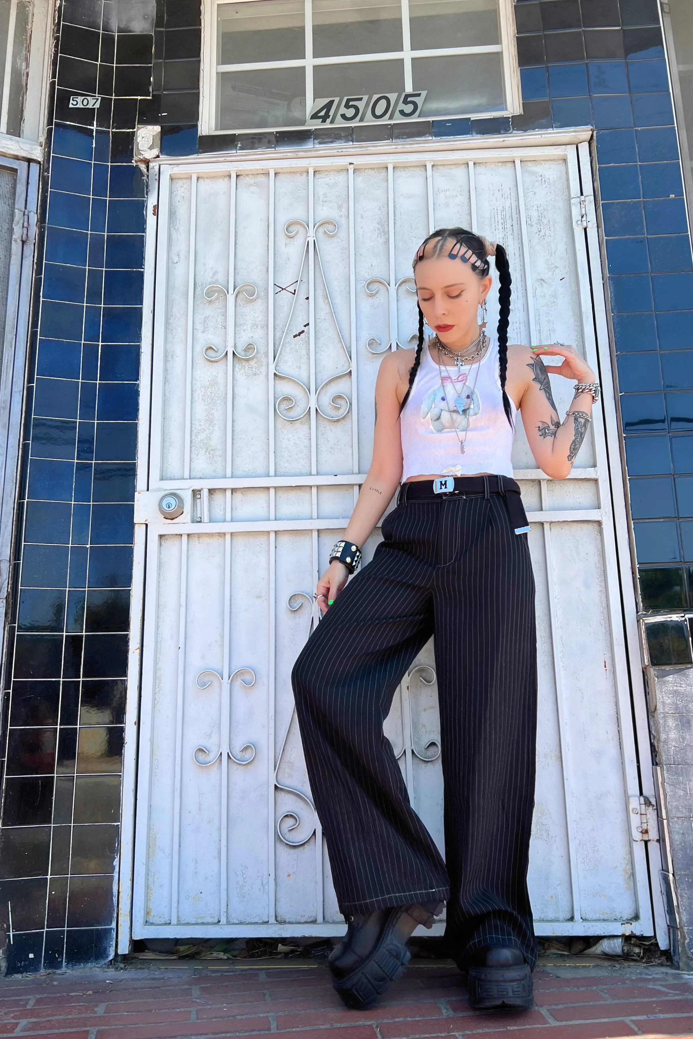 Clerks Pinstripe Wide-Legged Pants sold by Tunnel Vision product image thumbnail 4