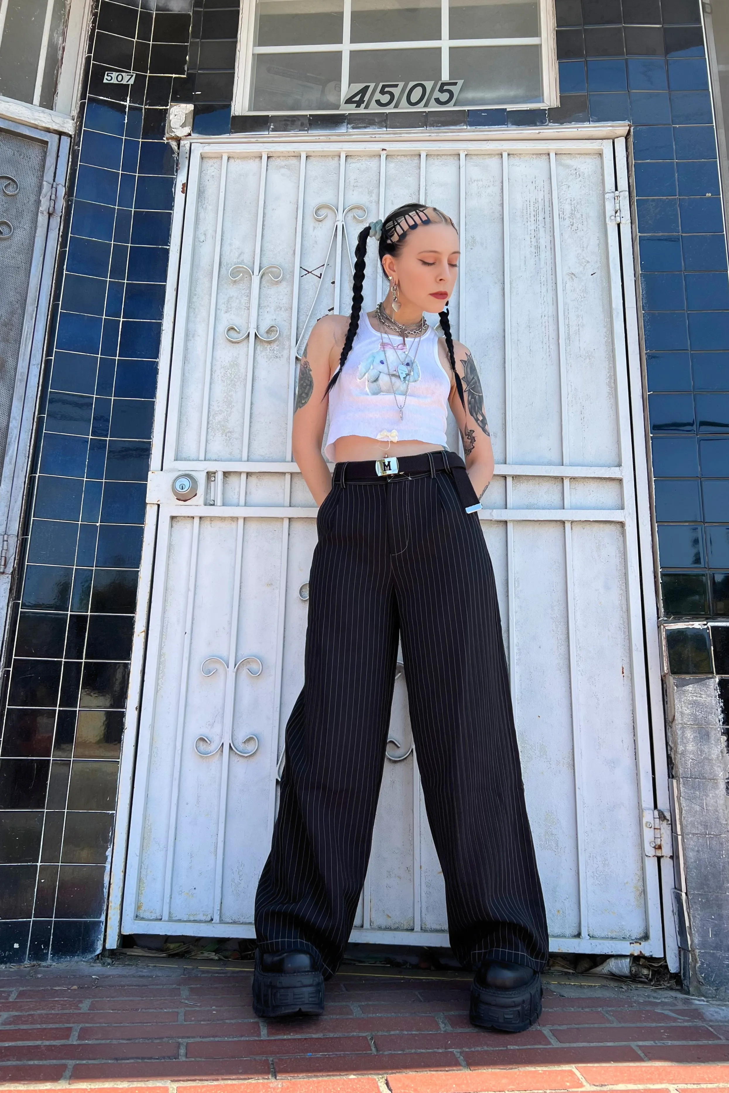 Clerks Pinstripe Wide-Legged Pants sold by Tunnel Vision product image thumbnail 5