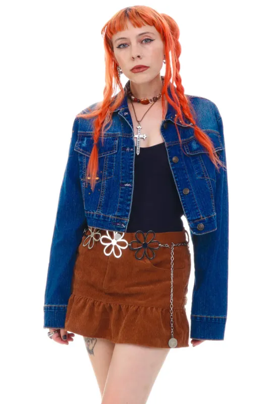 Vintage Y2K Bejeweled Denim Crop Button Up Jacket - OSFM sold by Tunnel Vision