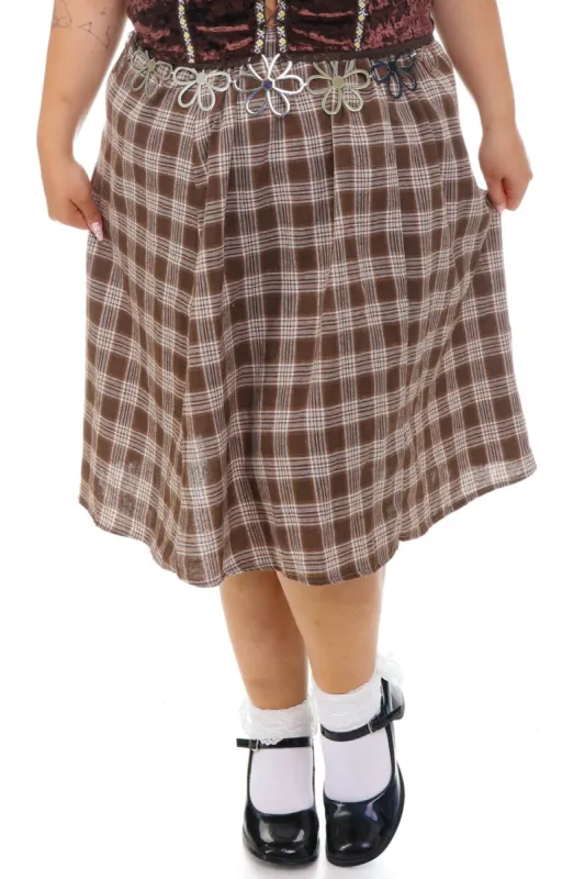 Vintage 90's Grunge Brown Plaid Skirt - 2X sold by Tunnel Vision