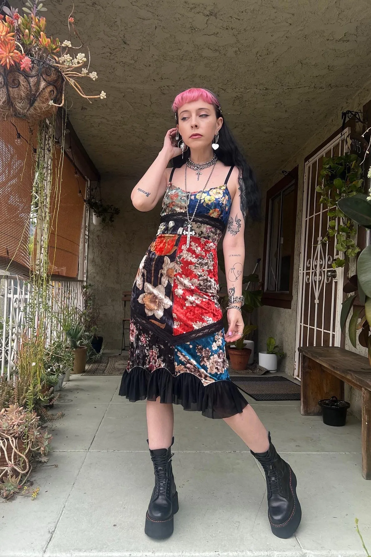 PRE-ORDER: Luci Patchwork Velvet Midi Dress sold by Tunnel Vision product image thumbnail 2