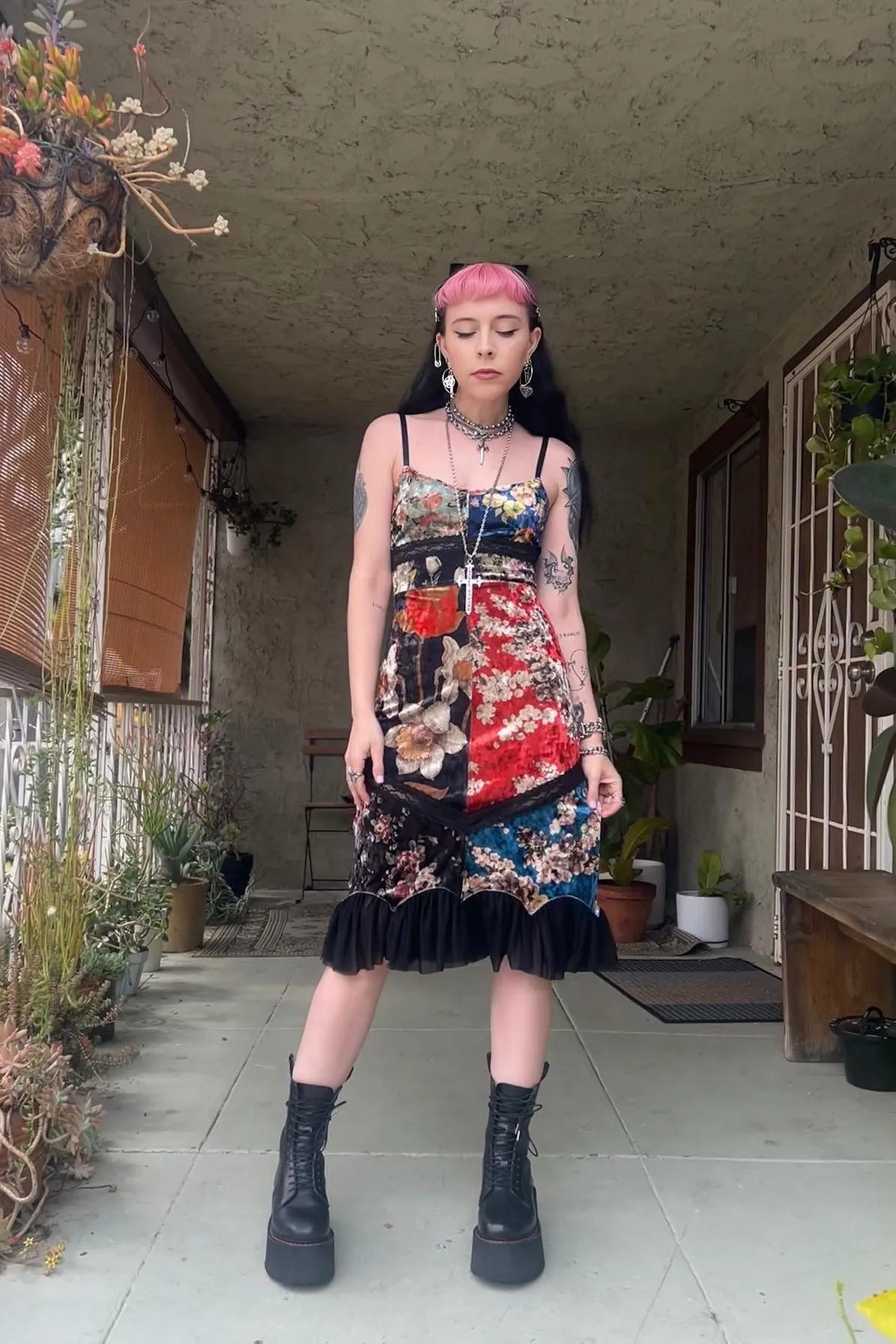 PRE-ORDER: Luci Patchwork Velvet Midi Dress sold by Tunnel Vision product image thumbnail 4