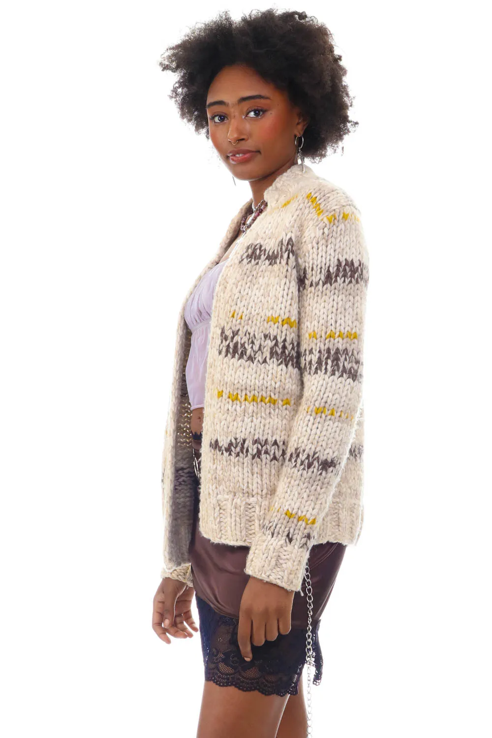 Vintage 90's Big Cable Knit Merino Wool Open Cardigan - S/M sold by Tunnel Vision product image thumbnail 3