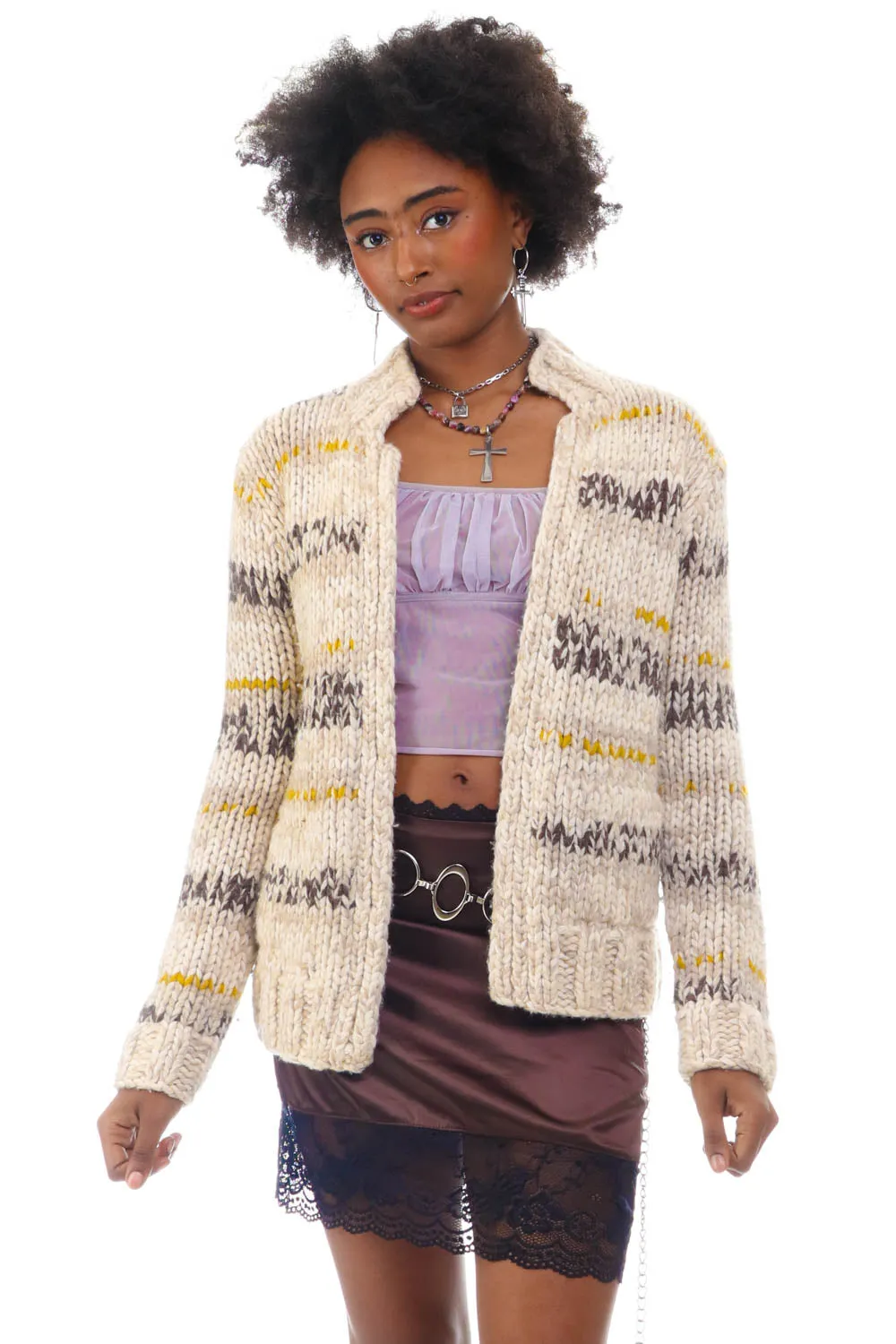 Vintage 90's Big Cable Knit Merino Wool Open Cardigan - S/M sold by Tunnel Vision