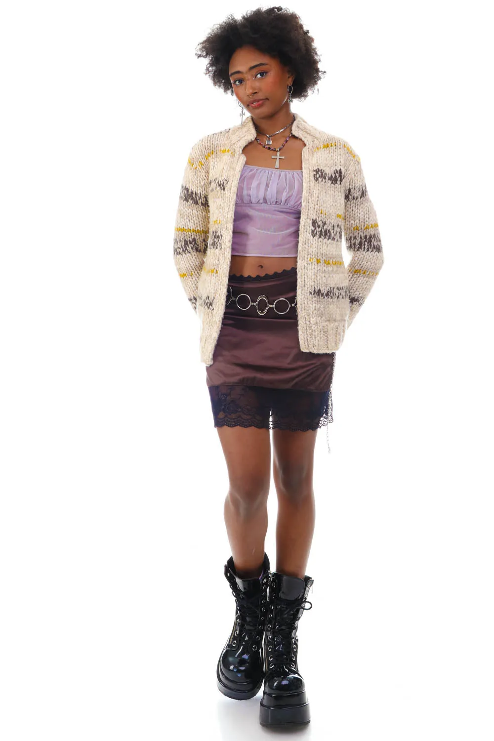 Vintage 90's Big Cable Knit Merino Wool Open Cardigan - S/M sold by Tunnel Vision product image thumbnail 2