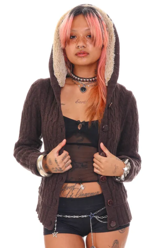 Vintage Y2K Gap Brown Button Up Knit Hoodie - XS/S sold by Tunnel Vision
