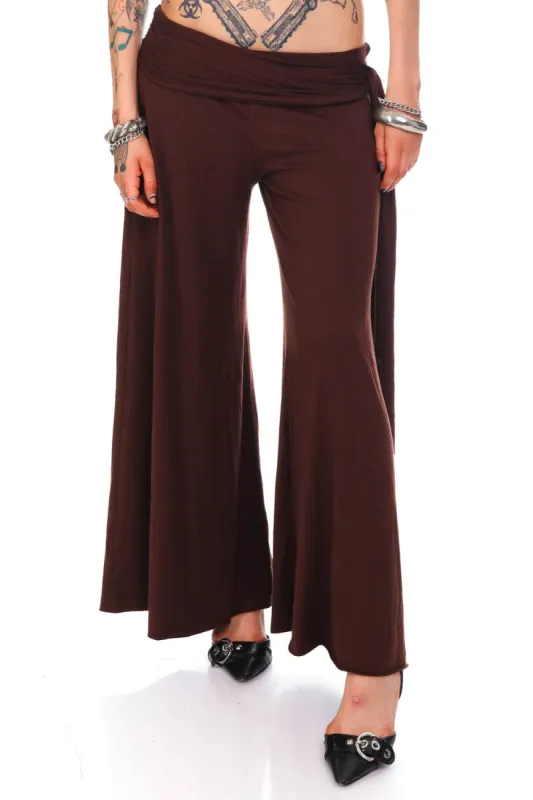 Vintage Y2K Brown Tie Up Flare Pants - OSFM sold by Tunnel Vision
