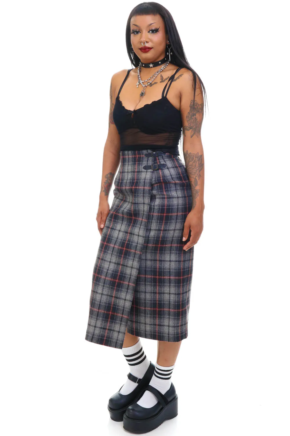 Vintage 90's Grunge Pure Wool Plaid Maxi Skirt - S sold by Tunnel Vision product image thumbnail 4