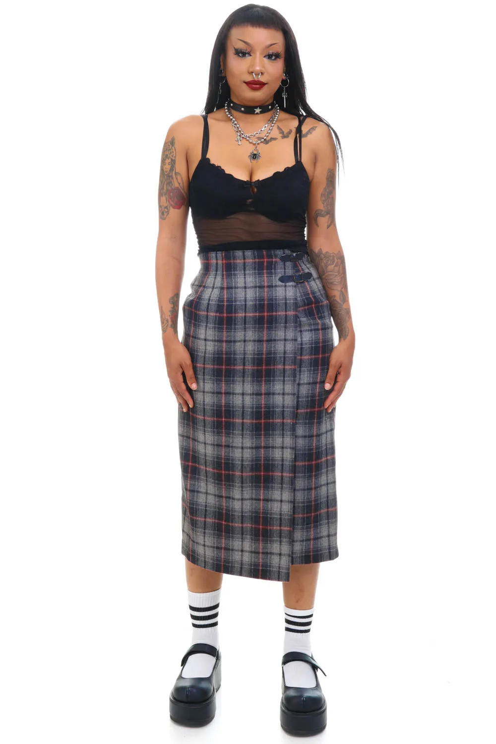 Vintage 90's Grunge Pure Wool Plaid Maxi Skirt - S sold by Tunnel Vision product image thumbnail 3