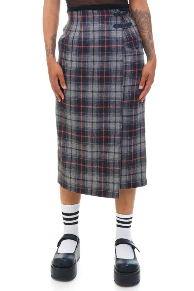 Vintage 90's Grunge Pure Wool Plaid Maxi Skirt - S sold by Tunnel Vision