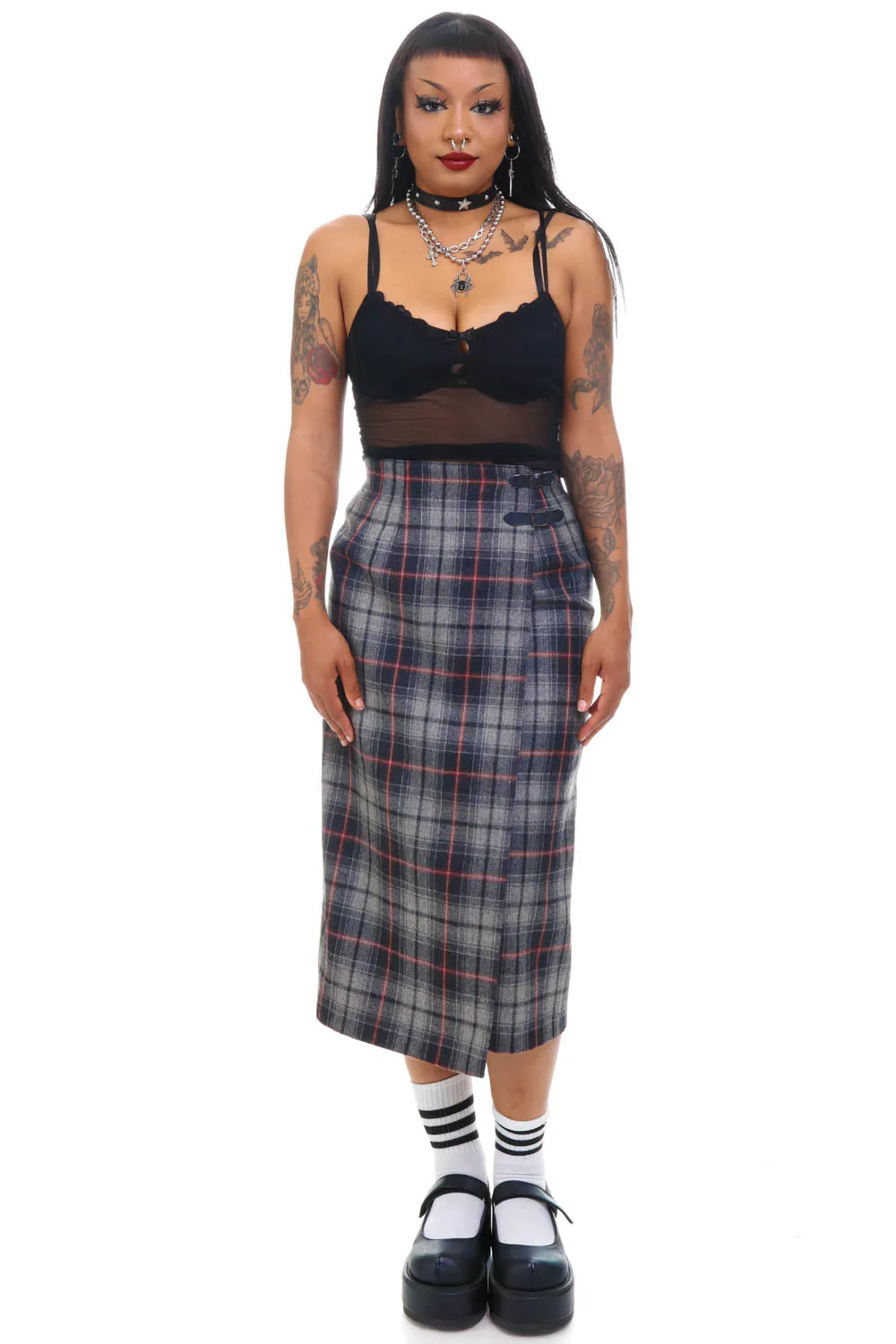 Vintage 90's Grunge Pure Wool Plaid Maxi Skirt - S sold by Tunnel Vision product image thumbnail 2