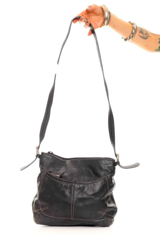 Vintage Y2K Black Leather Side Bag sold by Tunnel Vision