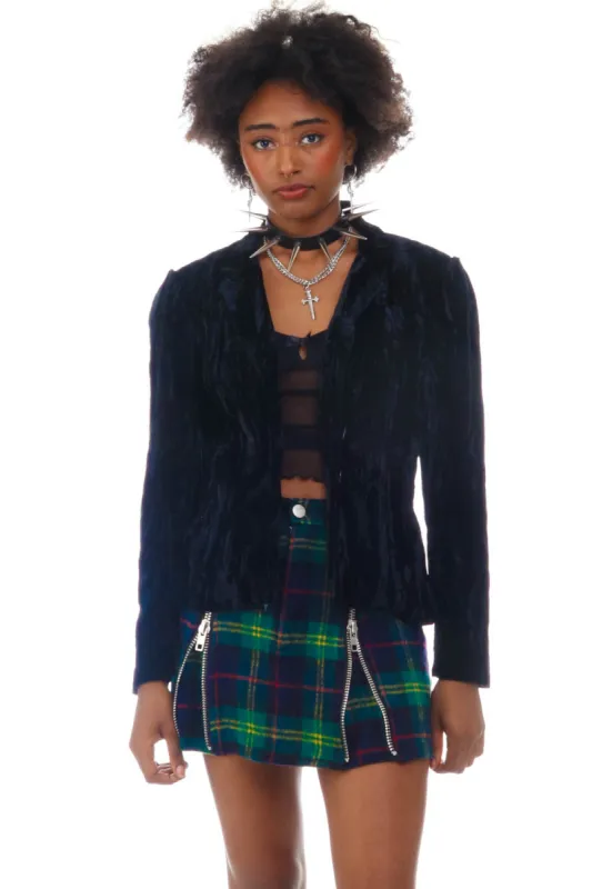 Vintage 90's Gothic Black Velvet Cropped Fitted Blazer - S sold by Tunnel Vision