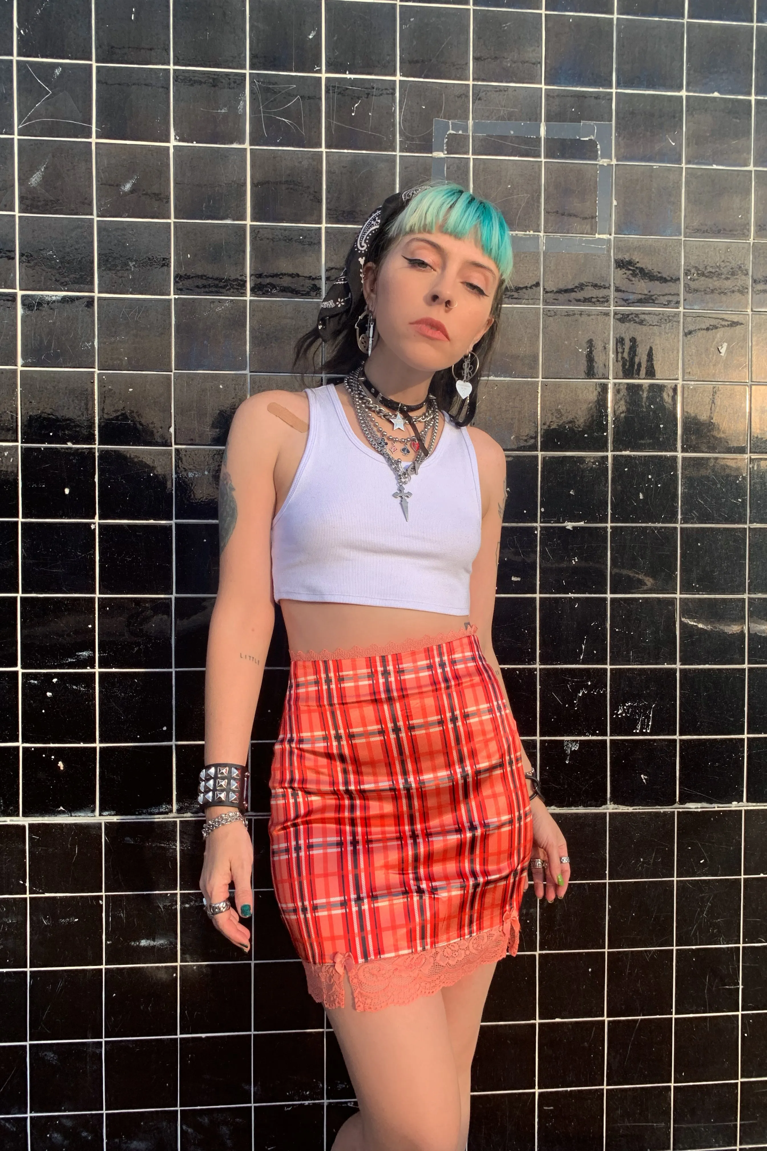 Kiki Plaid Lace-Trim Mini Skirt sold by Tunnel Vision product image thumbnail 2