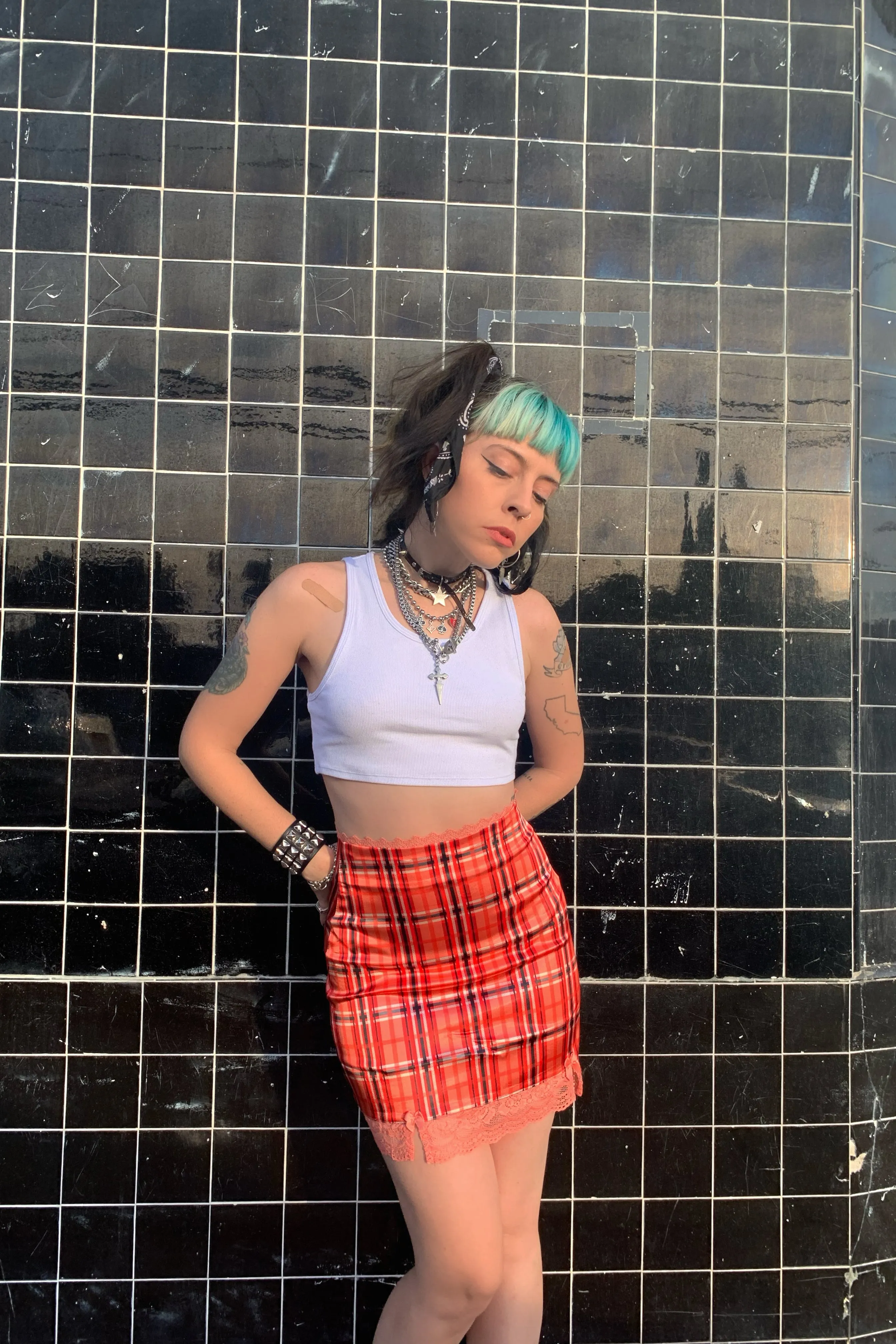 Kiki Plaid Lace-Trim Mini Skirt sold by Tunnel Vision product image thumbnail 4