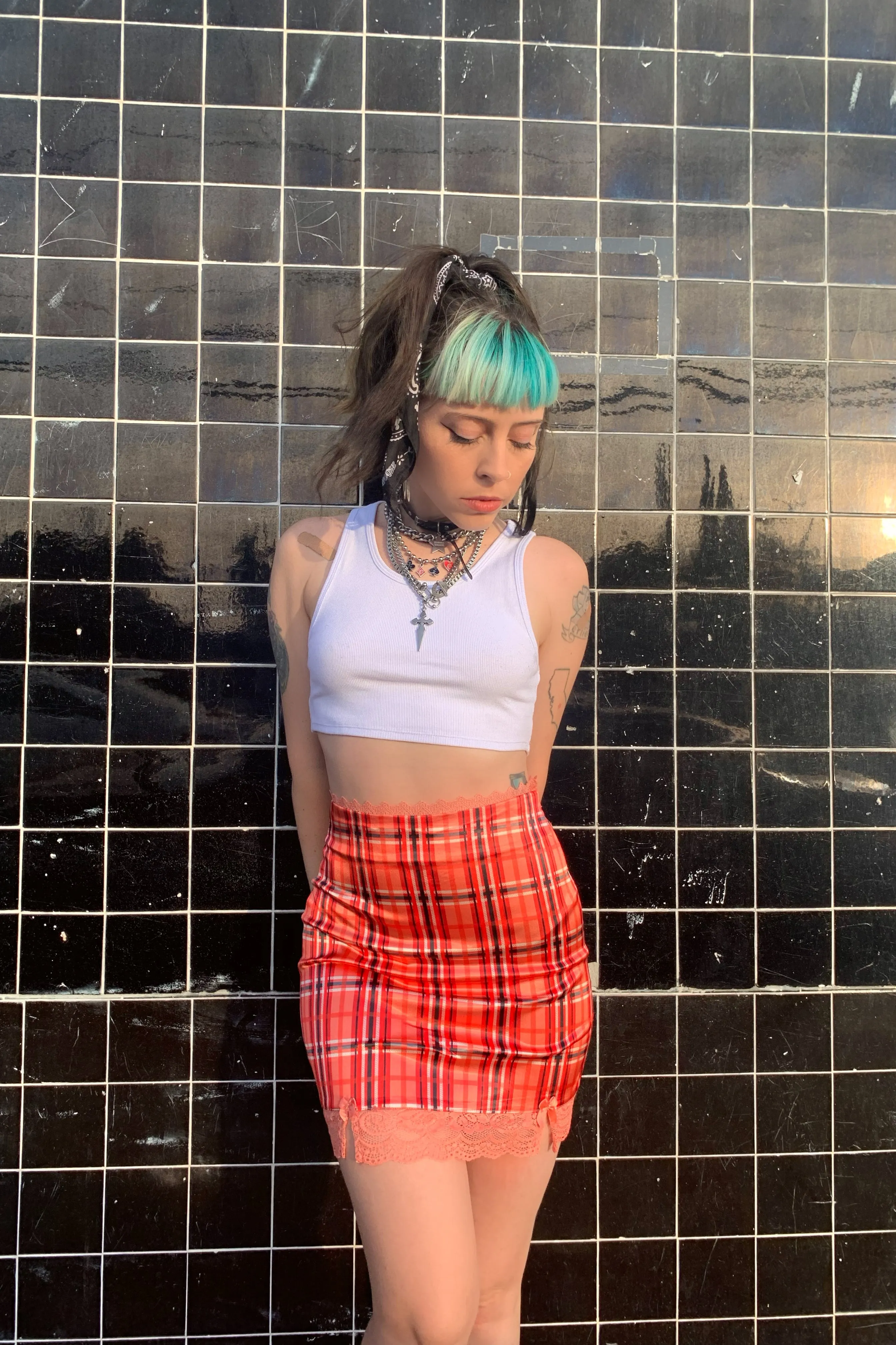 Kiki Plaid Lace-Trim Mini Skirt sold by Tunnel Vision product image thumbnail 3