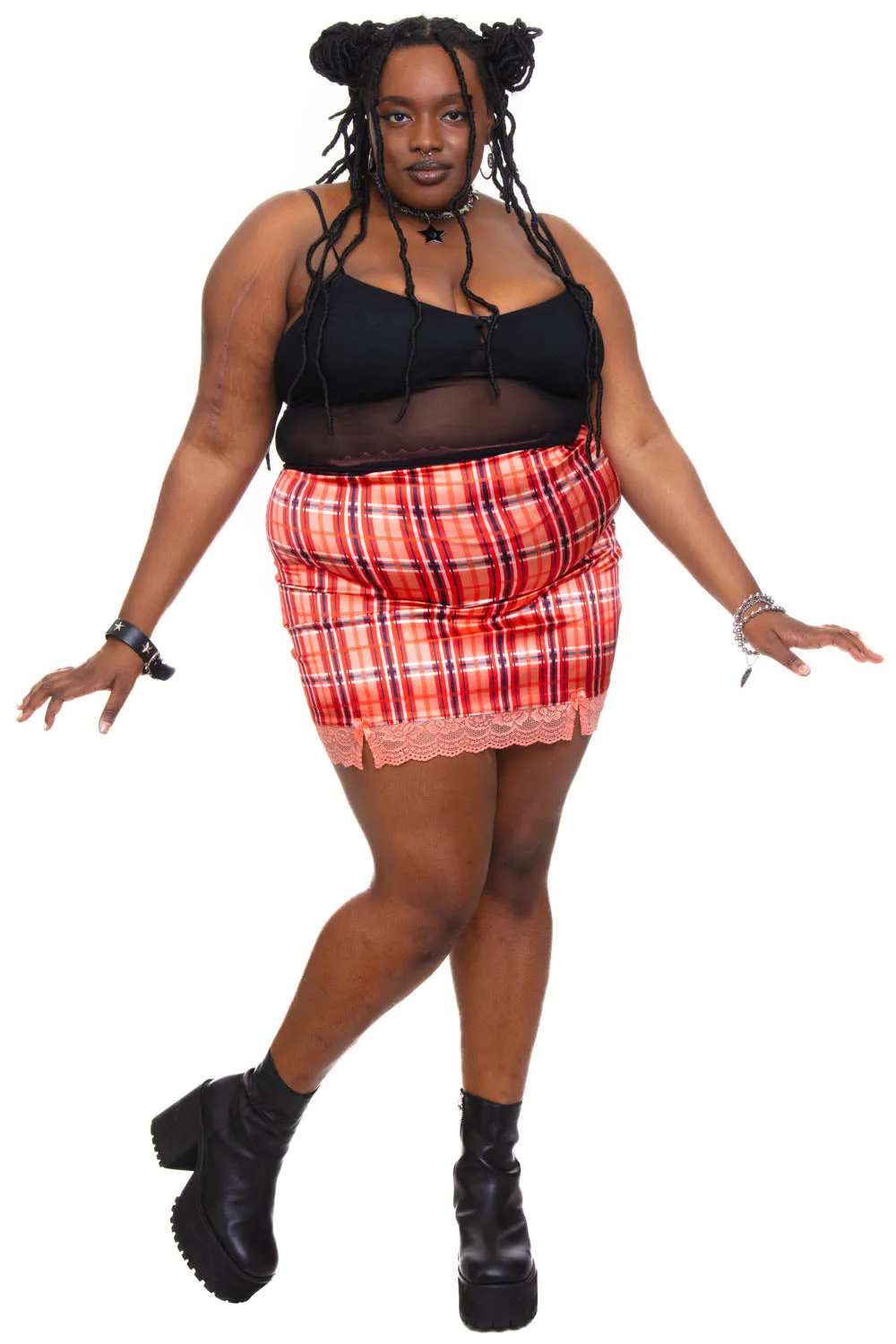 Kiki Plaid Lace-Trim Mini Skirt sold by Tunnel Vision product image thumbnail 5