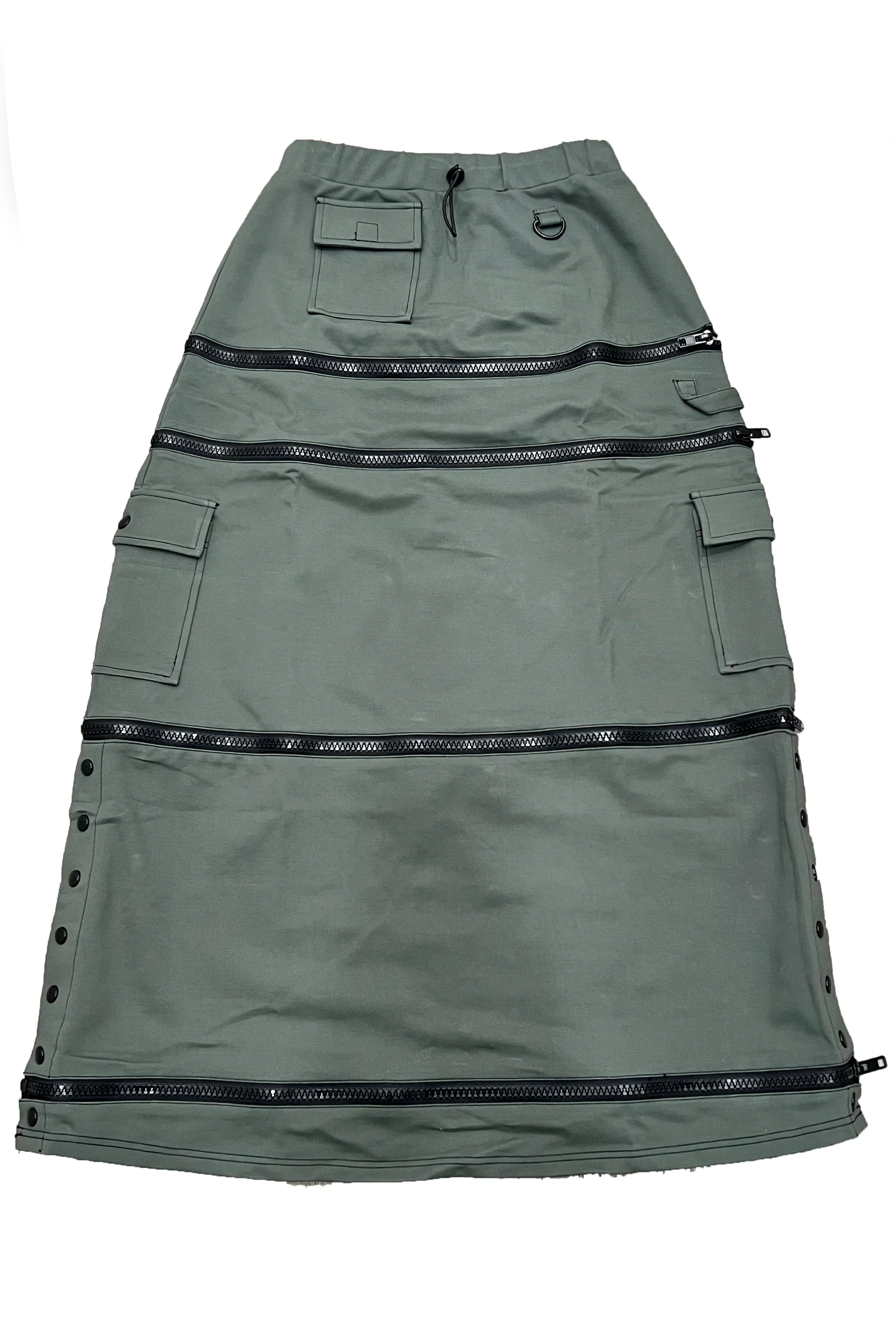 Olive Carmen 5-in-1 Convertible Cargo Skirt sold by Tunnel Vision
