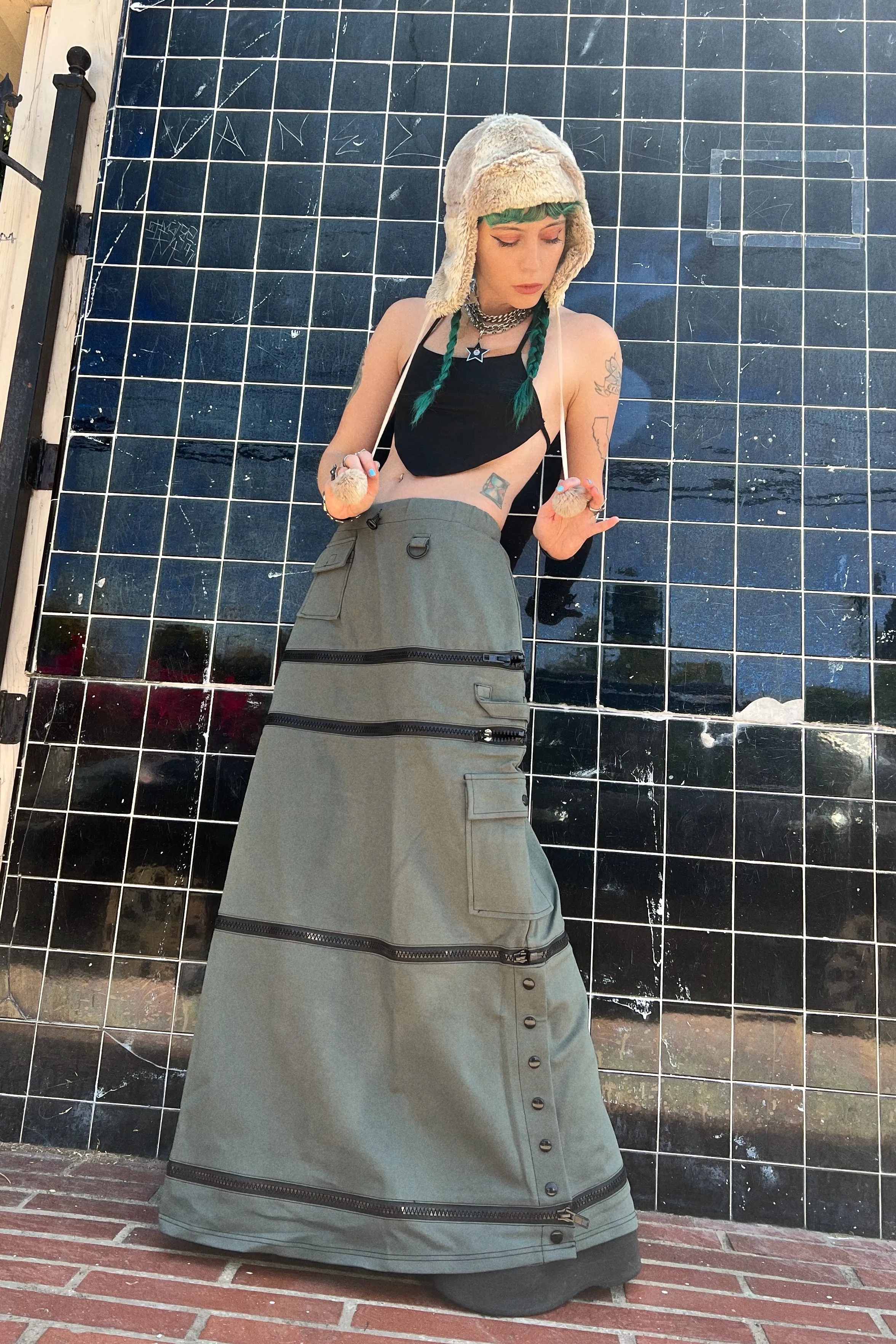 Olive Carmen 5-in-1 Convertible Cargo Skirt sold by Tunnel Vision product image thumbnail 5