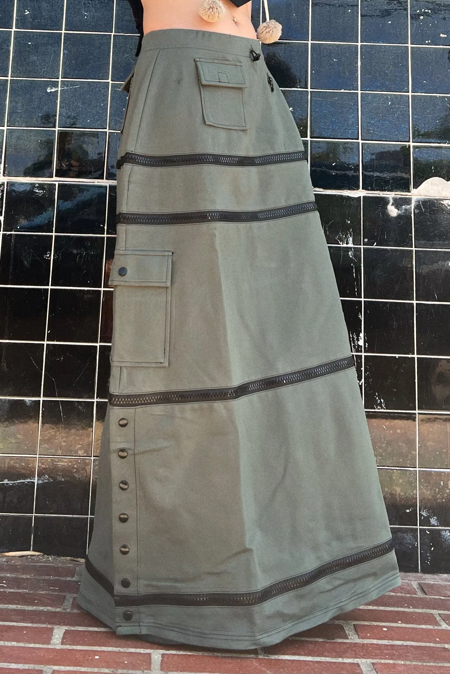 Olive Carmen 5-in-1 Convertible Cargo Skirt sold by Tunnel Vision product image thumbnail 3