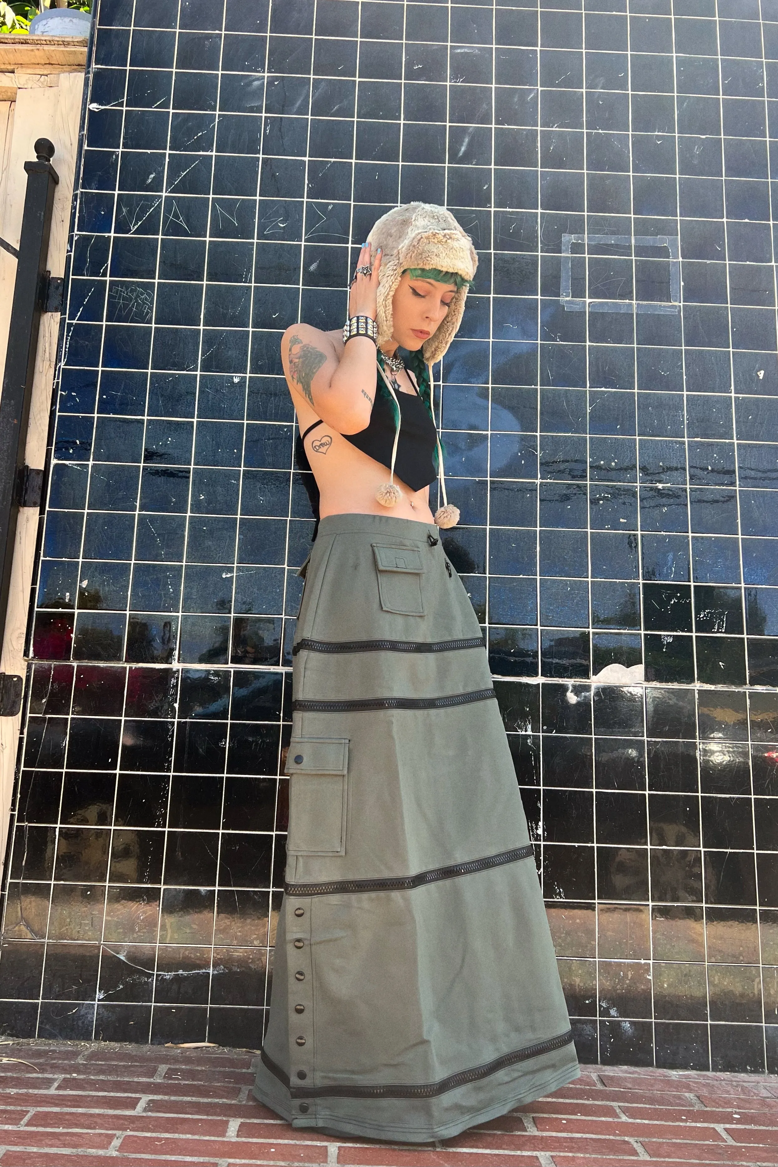 Olive Carmen 5-in-1 Convertible Cargo Skirt sold by Tunnel Vision product image thumbnail 4