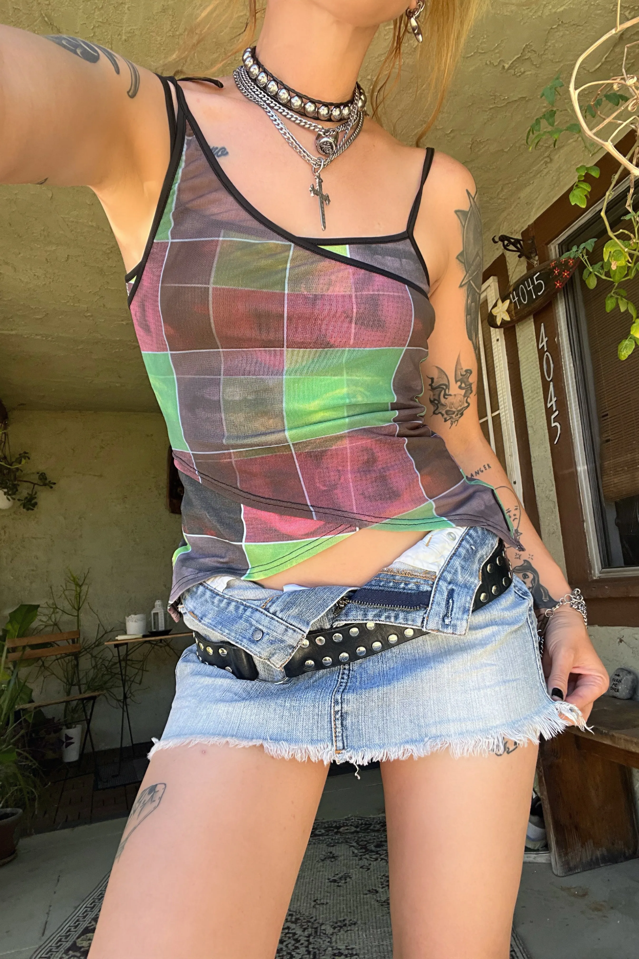 Disco Grid Print Criss-Cross Layer Top sold by Tunnel Vision product image thumbnail 2