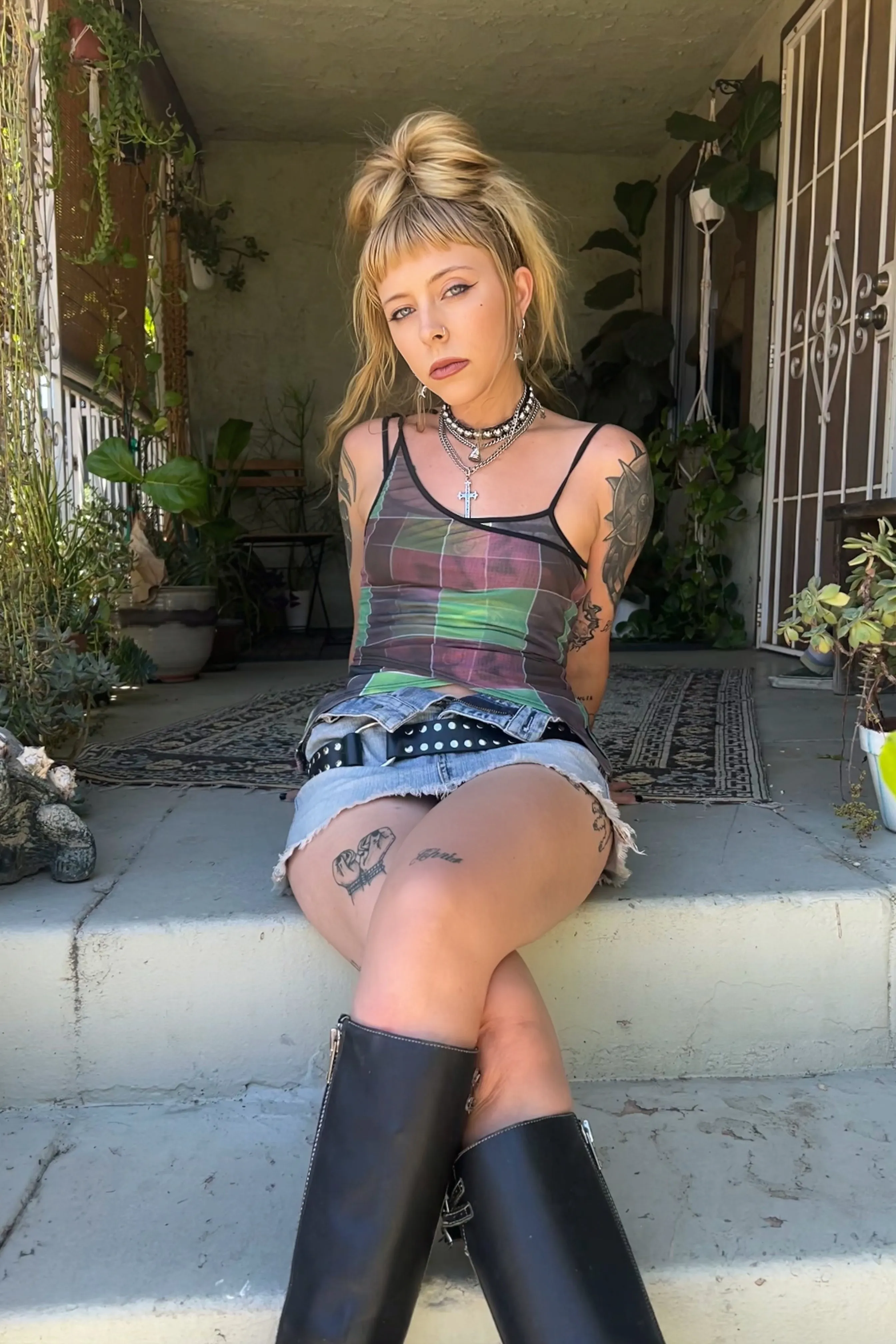 Disco Grid Print Criss-Cross Layer Top sold by Tunnel Vision product image thumbnail 4