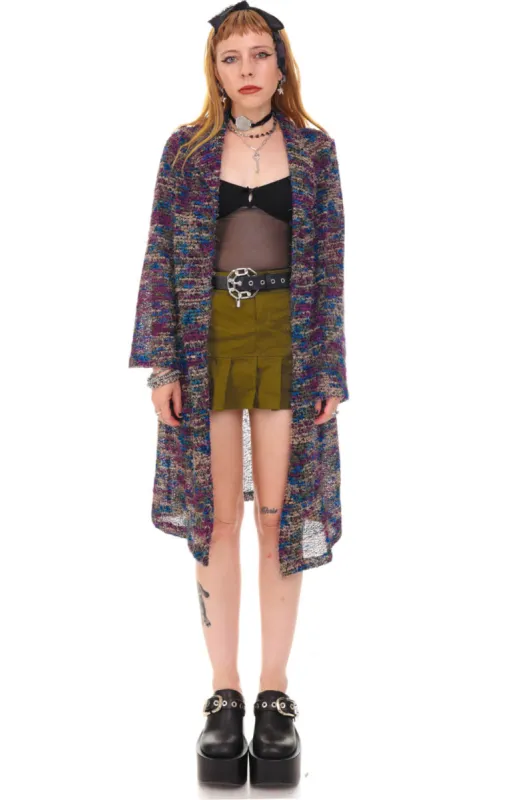 Vintage 90's Fuzzy Monster Stripe Knit Cardigan - OSFM sold by Tunnel Vision