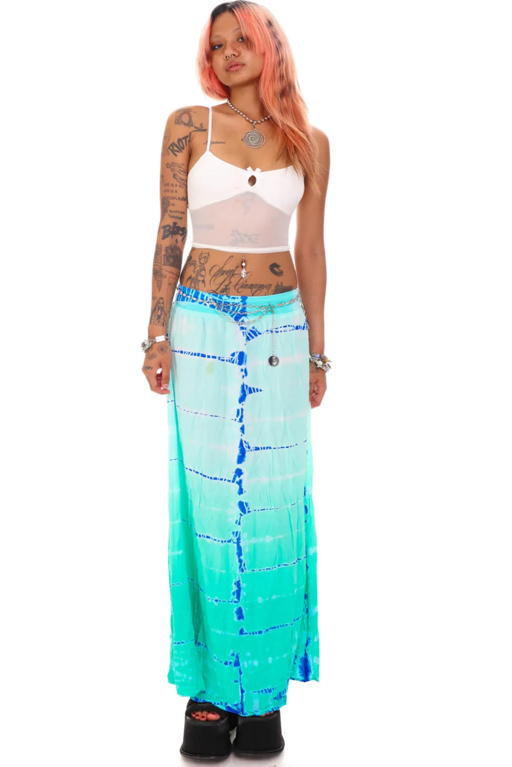 Vintage Y2K Mermaid Blue Tie-Dye Maxi Skirt - S/M sold by Tunnel Vision product image thumbnail 3